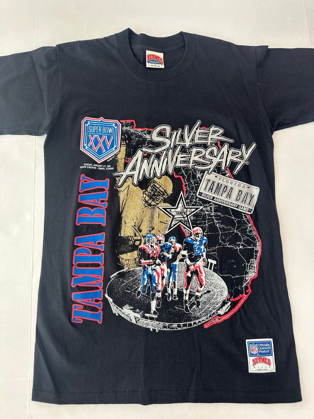 VTG 1991 Super Bowl XXV T-Shirt Tampa Bay Silver Anniversary Nutmeg Mills Size M